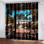 Puidust laudtee, mis viib mere&auml;&auml;rse kardinmagamistoani enne tormi taust pol&uuml;esterkangas konksudega aknakardin 2x50W130H(CM)40x51in&Hook