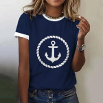 Suvine naiste T-s&auml;rk 3D Print Boat Anchor Print Fashion O Kaelusega L&uuml;hikeste Varrukatega T-s&auml;rk Topid Pullover Naiste vabaaja vaba T-s&auml;rk Y2k riietus 3XL