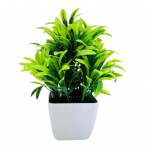 Kunstlikud potitaimed kodukontori laua keskosa pulmapeo plastikust kunstroheline bonsai siseruumides ja v&auml;litingimustes t&ouml;&ouml;laud E