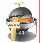 47cm Roostevabast terasest &uuml;mmargune rullkaas-soojendusanum puhvetikomplekt toitlustuskomplekt toidun&otilde;u kupliga komplekt Mix Gold