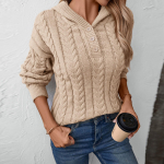 Naiste vabaaja kapuutsiga sviiter retro n&ouml;&ouml;biga kootud kampsun pikkade varrukatega XL khaki