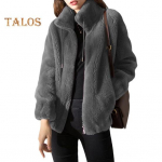 S&uuml;gis Talv Naiste Kampsun Mantel Kahepoolne Karvane Pl&uuml;&uuml;s Lukuga Pingutusn&ouml;&ouml;riga P&uuml;stkrae Pikkade Varrukatega Paksenenud &Uuml;hev&auml;rviline Korallfliisist Kootud Jakk M hall