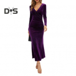 S&uuml;giskevadine naiste &otilde;htukleit pikkade varrukatega Slim Fit puhta v&auml;rviga kalasaba &auml;&auml;ris Velvet V kaelaga balli&otilde;htu kokteilipeokleit Midi kleit L must