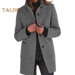 Naiste talvemantel &Uuml;herealine Retro kaelus, pikad varrukad, n&ouml;&ouml;bid, kardigan, keskmise pikkusega kevadine s&uuml;gis, v&auml;livillane mantel M