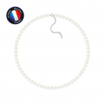 PERLINEA - Collier Perle de Culture d'Eau Douce AAA+ Semi-Ronde 6-7 mm Blanc - Fermoir R&eacute;glable Argent 925 Milli&egrave;mes - Bijoux Femme