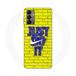 Coque Maniacase pour Samsung Galaxy A04s logo just do it couleur bleu front jaune
