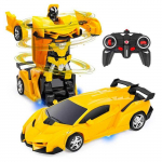 Voiture T&eacute;l&eacute;command&eacute;e RC Car 2 et 1 Transformable et Robot avec Effets Lumineux - Couleur Jaune