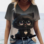 Armas kassipoeg Naiste T-s&auml;rgid V-kaelusega l&uuml;hikeste varrukatega Harajuku T-s&auml;rgid Suvised Naiste moed Topid Vaba vabaajar&otilde;ivad Kawaii S