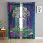 Lilla m&uuml;steerium puu t&uuml;llist aknakardinad elutuba organza l&otilde;ng l&auml;bipaistev Voile kardin Magamistuba k&ouml;&ouml;k Kodukaunistus kardin 1 PCS W100XH250cm&Rod Pocket