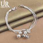 925 h&otilde;bedane mitme ussiga kett, j&auml;&auml;tunud sileda helmega ripats k&auml;ev&otilde;ru Moodsad pulmaehted 20CM