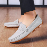 Mood Meeste Loafers Kingad Kevad s&uuml;gis Mood Paat Jalatsid Meeste br&auml;nd ehtsast nahast mokasiinid slip on Meeste kingad Meeste vabaajajalatsid 6.5 valge