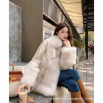 Naiste uus vintage paks mood soe mantel karusnahast mantel Korea mood imitatsioon rebase karusnahast polsterdatud mantel t&auml;navariided S valge