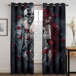 Luksuslik Moodne Seksikas Skelett Ilu Punk Must Varjutav Magamistoa K&ouml;&ouml;gi Akna Kardinad Komplekt Elutoa jaoks 2 T&uuml;kki Tasuta Saatmine 135W165H(CM)53x65in&Grommet Top