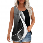 Naiste maika Suvised riided Varrukateta tr&uuml;kiga pluusid Vabaaja lahtised s&auml;rgid Scoop-kaelus Plisseeritud esiosa L must