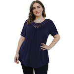 Naiste suures suuruses suvetopid L&uuml;hikeste varrukatega pitsist volangpluus tuunikatop M-4XL Naiste T-s&auml;rk vabaaja T-s&auml;rk M must