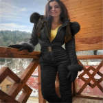 Winter Northern Outdoor Fashion Suusajope Hoodie Outdoor Sport Jumpsuit T&otilde;mblukuga Naiste suusar&otilde;ivad L must