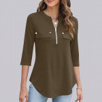 Vabaaja &uuml;hev&auml;rviline mitme tasku ja 3/4 varrukatega naiste T-s&auml;rk XL kohv