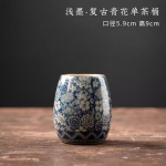 Vanaaegne sinine ja valge keraamiline teetseremoonia kuue &otilde;petlase teeklamber, pintslikorraldaja, tee tarvikute komplekt, tarvikud