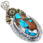 Spiny Oyster 925 Sterling Silver Jewelry Two Tone Pendant 2.52 y7j52