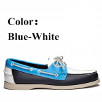 Men Women Genuine Leather Docksides Classic Boat Shoes,Homme Femme Navy Blue-Red Plus Size 36-46 Brand Flats Loafers A085 46