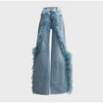 Suleliste &otilde;mblustega pestud teksad naistele Baggy laia s&auml;&auml;rega denim p&uuml;ksid Y2K k&otilde;rge v&ouml;&ouml;kohaga moodne t&auml;navariietus 2025 kevad sirge l&otilde;ikega teksap&uuml;ksid S denim sinine v&auml;rv