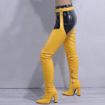 Seksikad naiste kingad k&uuml;ljel t&otilde;mblukk Kitsad &ouml;&ouml;klubisaapad &uuml;le p&otilde;lve Saapad Pikad saapad Suures suuruses 34 kollane