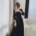 Suur suurus Hepburni-stiilis must kleit - S&uuml;gis Prantsuse v&ouml;&ouml;kohta salendav pikkade varrukatega kandiline krae 4XL must