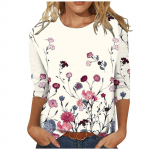 Naiste mood vabaaja &uuml;mmarguse kaelusega 3/4 varrukatega vaba tr&uuml;kiga T-s&auml;rk naiste topp S