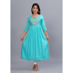 Naiste Tikitud Viskoos Etniline Kleit Tuunika Peokleit Bollywoodi Top Tuunika Kurti VF-20204 M-38 blue