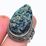 Titanium Druzy Handmade 925 Sterling Silver Jewelry Ring Size 8 l3g83