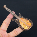 Yellow Mookaite Handmade Copper Wire Wrap Guitar Pendant 4.53 j7m96