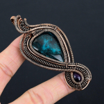 Blue Baltic Amber, Amethyst Handmade Copper Wire Wrap Pendant 3.66 h2c43