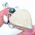 Natural Picture Jasper,Labradorite Stone 925 Sterling Silver Pendant 2.64 h9h63