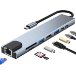 Pesaadapter - BOOLING - 8-in-1 - USB-C kuni HDMI 4K - PD 87W - SD/TF-lugeja