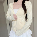 Kollane kapuutsiga p&auml;ikesekaitse riietus naiste suvine uus UV-kaitsega v&auml;lim&otilde;&otilde;dus slim-fit kerge pikkade varrukatega kardiganjakk S