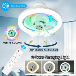 48W Automaatne 360&deg; P&ouml;&ouml;rava Peaga Ventilaatorivalgusti Majapidamisv&auml;ike RGB Laeventilaatorlamp E27 Kaugjuhtimispult Lael&uuml;hter Ventilaator