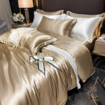 Luksuslik 100% mooruspuu siidist 4-osaline voodipesukomplekt Kahepoolne satiinsiinist tekikott & pinguldatud lina & padjap&uuml;&uuml;rid Esmaklassiline siidist kodutekstiil 1.5m 4Pcs Set