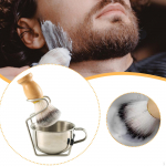 Men Shaving Brush Shave Cup with Stand 3 in 1 Kit Accessories Portable for Dad, Husband Stainless Style B