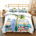 3D-prinditud buss surfilaud palmi mustriga voodikate padjap&uuml;&uuml;r luksuslik kodutekstiil multikas auto telkimine tekikoti komplektid EU single(135x200cm)