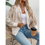 S&uuml;gis ja Talv Uus Elegantne Naiste Pitsiga &Uuml;hendatud Pikkade Varrukatega Pesapallikrae Jakk Pealisr&otilde;ivas L aprikoosi