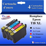 T3AZUR- 4x Cartouches Compatibles avec Epson 18XL 18 XL remplace Epson Expression Home XP102 XP202 XP205 XP212 XP215