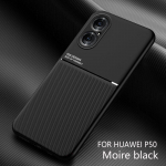 Huawei P50 P 50 Pro &uuml;mbrise auto magnethoidik, nahast tekstuuriga telefoni&uuml;mbrised Huawei P50 Pro P50Pro jaoks, pehme kaitseraua tagakaas For P50 Pro must