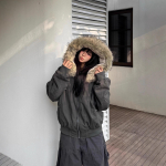 S&uuml;gis-talvised naiste jakid karvakraega parkad mantel vintage paksenenud fliisist soojad jakid t&auml;navar&otilde;ivad Harajuku hip hop polsterdatud jakid &uuml;ler&otilde;ivad S tumehall v&auml;rv