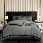 Premium pestud puuvillast luksuslik voodipesukomplekt: Nahas&otilde;bralik, harjatud tekikott, lina ja voodilina - 4-osaline hotellistiil 1.2/1.35m Flat Sheet Set (Duvet 150x200) 3pc hall v&auml;rv