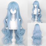 Pikklaineline s&uuml;nteetiline sinine naiste parukas tuka ja koheva anime/m&auml;ngu cosplayi stiiliga, kuumakindel parukas igap&auml;evaseks ja peoks