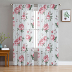 Roosad roosid Lilleline akvarell t&uuml;llkardinad elutoa magamistoa kaunistamiseks &Scaron;ifoonist l&auml;bipaistev voile k&ouml;&ouml;giakna kardin 1 PCS W100XH250cm&Rod Pocket