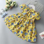 V&auml;ikelapsele beebit&uuml;drukule kleit, lillelised seelikud, beebi p&auml;ikesekleit, armsad imikute t&uuml;drukute riided 85-95cm kollane