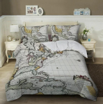 Mereteema Voodipesukomplekt King Queen Pruun Vintage Stiilis Maailmakaart Kompass Tekikate Ookeanikaart Pol&uuml;ester Tekikate 70x133cm 2pcs