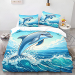 Multikas Delfiin tekikott T&uuml;drukutele Meeldib Kodu Padjap&uuml;&uuml;ri Komplekt T&auml;iskasvanute Magamistuba Laste Tekk Voodipesu 90x200cm blue