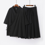 Meeste Jaapani Kimono Kampsun P&uuml;kstega Komplekt Linane Yukata Haori Samurai Kost&uuml;&uuml;m Harajuku L&otilde;tv Jakk &Uuml;likond 6XL must